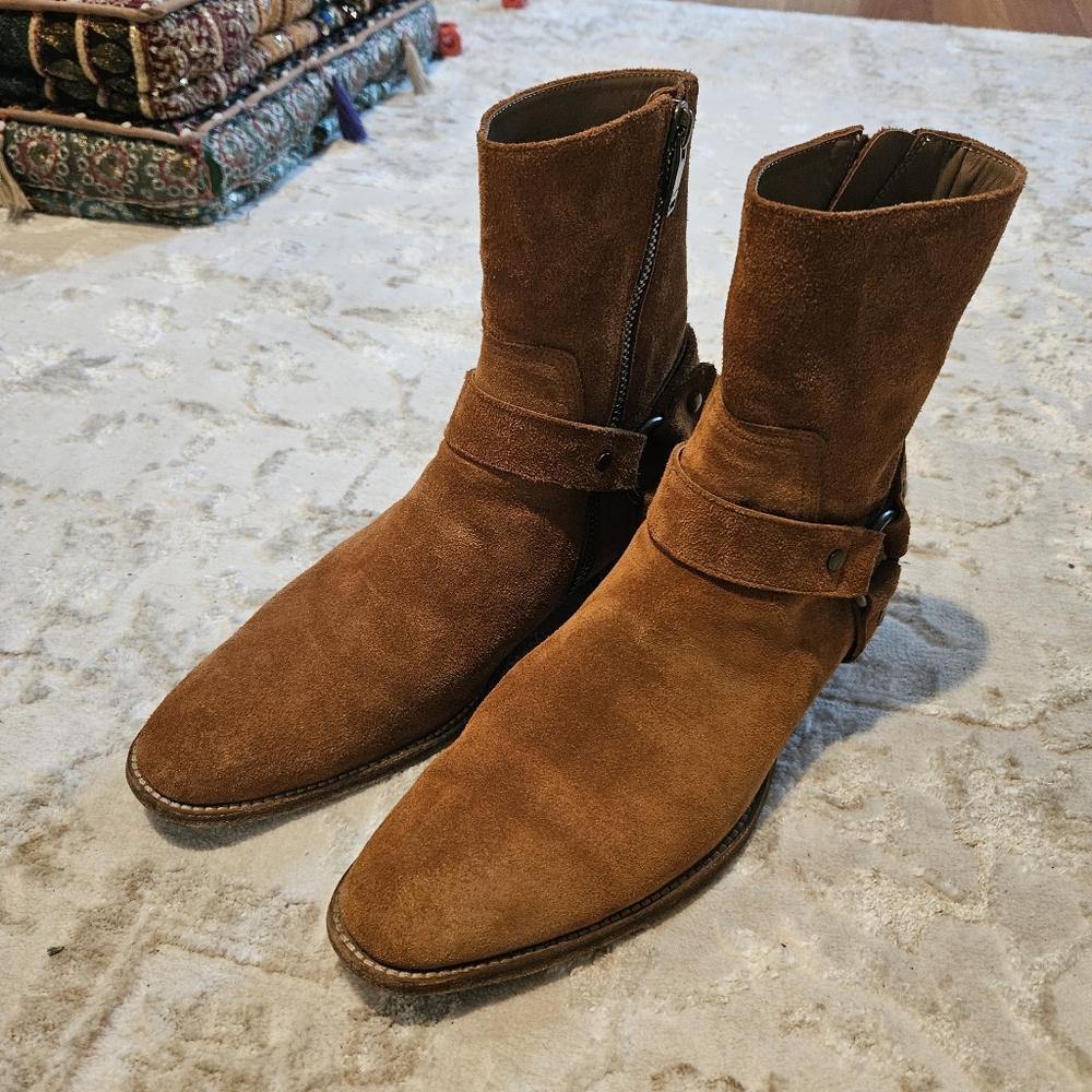 Camel Suede Wyatt Zipper Harness Boots Mens 9.5